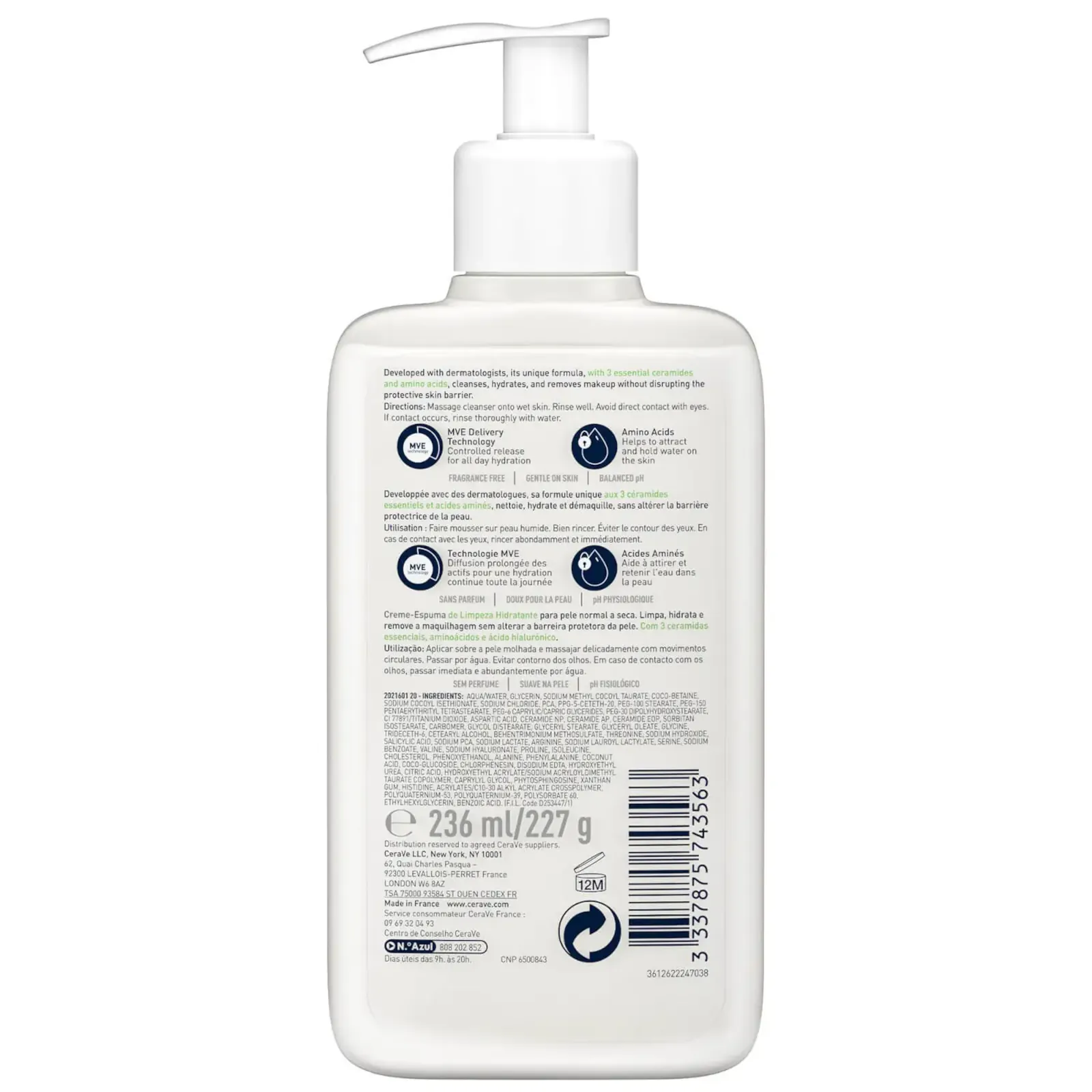 Cerave hydrating cream-to-foam cleanser for normal to dry skin 236ml 7.98fl.oz - Image 3