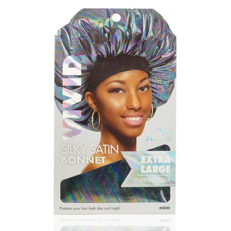 Ms. Remi Silky Satin Vivid Bonnet XL, 1 Piece Sleep Cap, Platinum Zebra