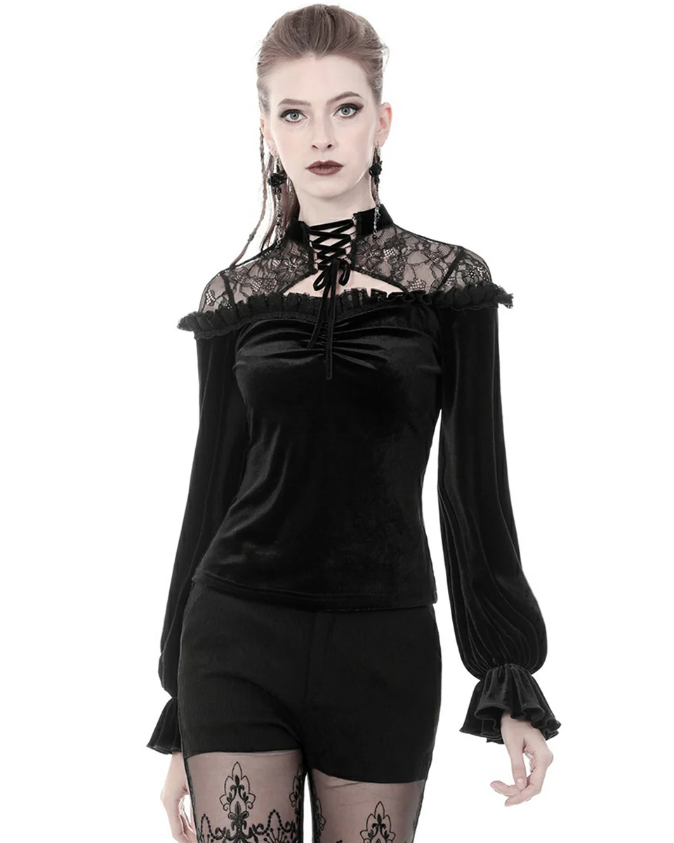 Dark In Love Fateless Gothic Velvet & Lace Top - Image 5
